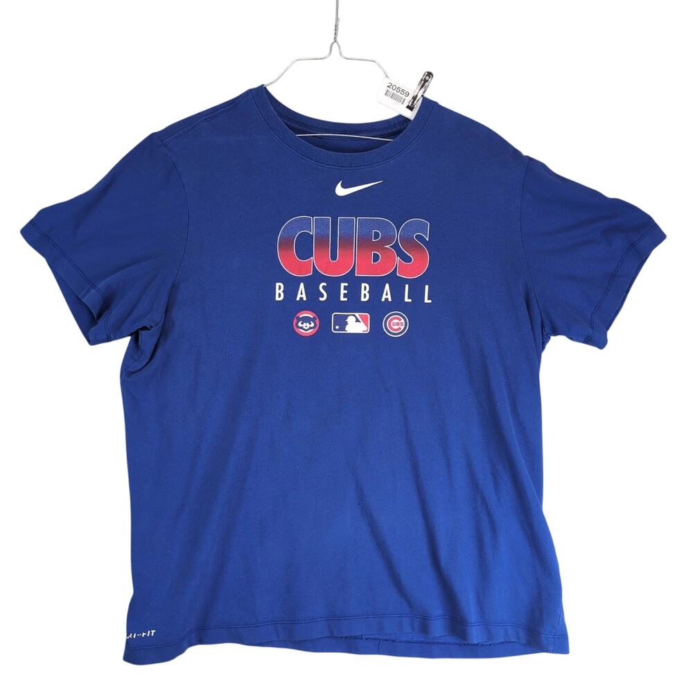 Nike Chicago Cubs Baseball Men's XL Graphic T-Shirt Blue Dri-Fit Short Sleeve
